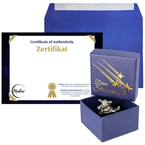 Makai echter Meteorit Sternschnuppe mit Echtheits-Zertifikat Geschenkkarte Box individueller personalisierbarer Karte mit Widmung (mit Zertifikat zum selber Beschriften) von Makai