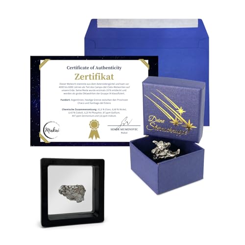Makai echter Meteorit Sternschnuppe mit Echtheits-Zertifikat Geschenkkarte Box individueller personalisierbarer Karte mit Widmung (mit extra Schweberahmen) von Makai