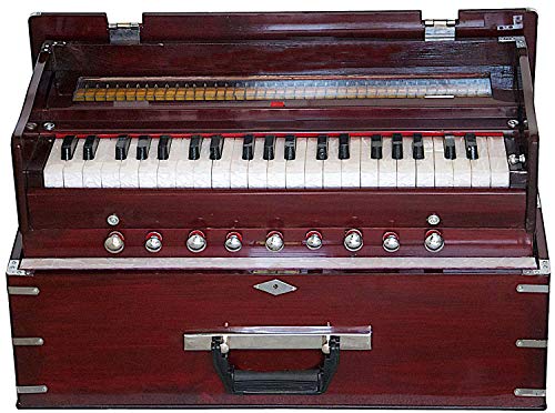 Makan Musicals Bass Reed & Male Reed Folding, Safri, 3 1/2 Octaves, 9 Stops, Rosewood Color, Coupler, Double Reed Professional Indian Musical Instrument Hand Pumped Harmonium von Makan