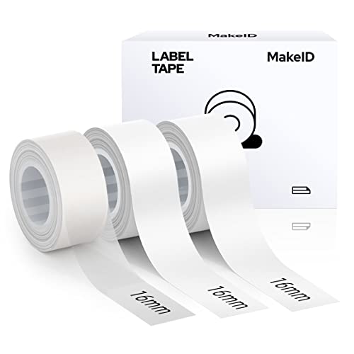 MakeID Beschriftungsgerät Etikettenband Kompatibel für L1/Q1 (16mm x 4m) Selbstklebendes Kunststoff als Schriftbänder 1 x Transport+ 2 x Weiß von Makeid