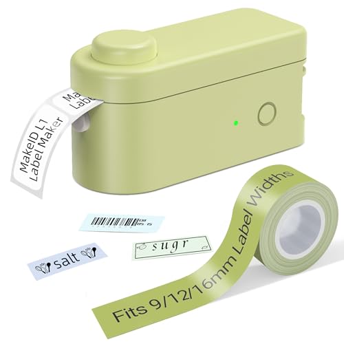 Makeid Beschriftungsgerät Selbstklebend, Bluetooth Etikettendrucker Tragbares Mini Etikettiergerät für iOS & Android Zuhause, Wireless Label Printer für Schule Büro (Grün) von Makeid