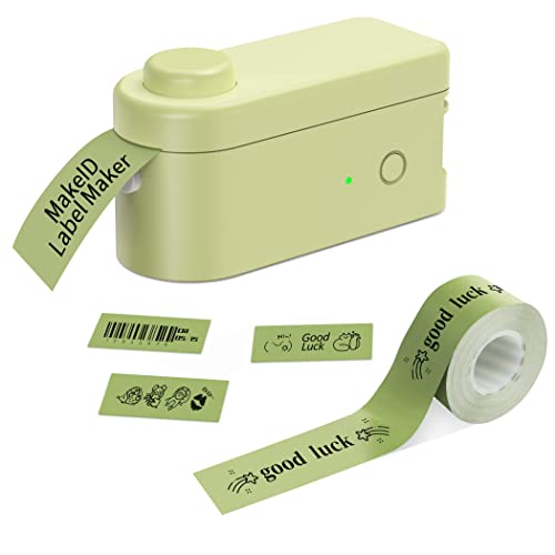 Makeid Beschriftungsgerät Selbstklebend, Bluetooth Etikettendrucker Tragbares Mini Etikettiergerät für iOS & Android Zuhause, Wireless Label Printer für Schule Büro (Grün) von Makeid