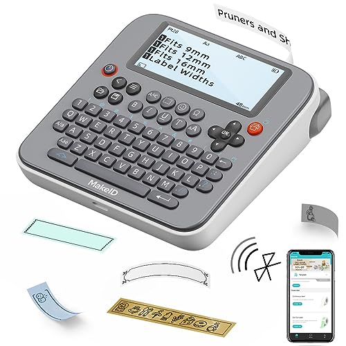 Makeid E1 Beschriftungsgerät Bluetooth Mini Etikettendrucker Handgerät Etikettiergerät selbstklebend mit QWERTY Tastatur 4 Zeilen Label Maker Ideal für Büro von Makeid