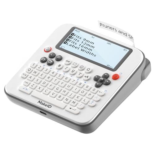 Makeid E1 Beschriftungsgerät mit Weißen Etikettenband | Tragbares Etikettendrucker mit QWERTY Tastatur und Bluetooth | 4-Zeilen-Druck Ideal fürs Büro & zu Hause von Makeid
