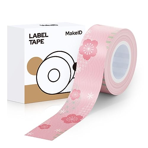 Makeid Kompatibel Etikettenband 16mm x 4m farbig Hitzebeständig Selbstklebend als Ersatz für Makeid L1/Q1/E1 Japanische Kirschblüten von Makeid
