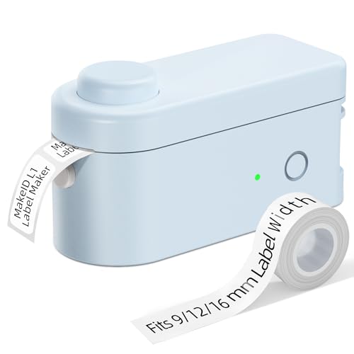 Makeid L1 Etikettendrucker, Etikettiergerät Selbstklebend Beschriftungsgerät Bluetooth Tragbarer Labeldrucker Mini Label Printer für Zuhause & Büro, Druckgröße 9-16 mm (Blau) von Makeid