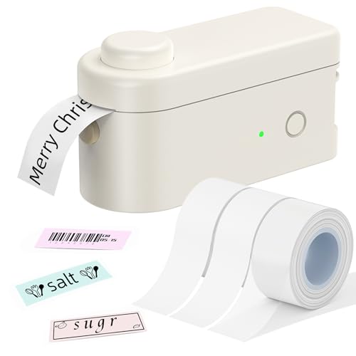 Makeid L1 Etikettendrucker-Set enthält 3 Etiketten,kompatibel mit 9~16 mm Selbstklebendes Etikettiergerät,wiederaufladbarer beschriftungsgerät selbstklebend, Beige 203DPI|W2T1 von Makeid
