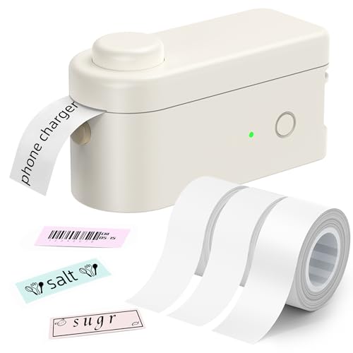 Makeid L1 Etikettendrucker-Set enthält 3 Etiketten,kompatibel mit 9~16 mm Selbstklebendes Etikettiergerät,wiederaufladbarer beschriftungsgerät selbstklebend, Beige 203DPI|W3 von Makeid