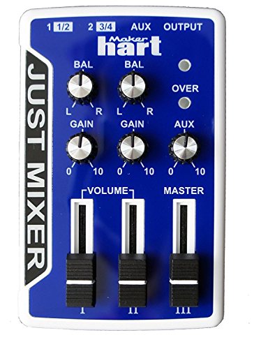 JUST MIXER Audio Mischpult - Batterie-/USB-betriebenes Tragbares Taschen-Audio Mischer mit 3 Stereokanälen (3,5mm) Mit Ein/Aus Schalter (Blau) von Maker hart