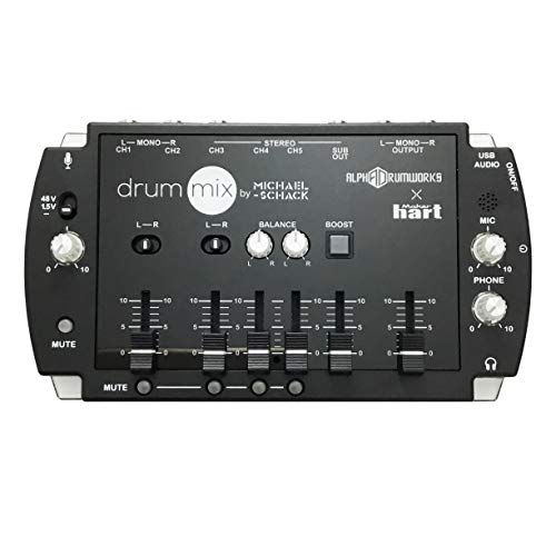 Maker hart Drum Mixer-Kompakt 5 Kanäle / 3,5 mm / 6,3 mm Klinke USB Audio Out / eingebautes Mikrofon für Drummer's Live / Broadcast / Webcast / Streaming von Maker hart