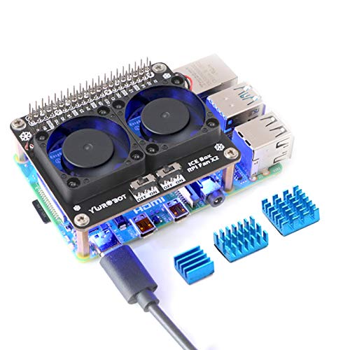 MakerFocus Raspberry Pi 4B Dual Cooling Fans, Raspberry Pi 4B Heatsink Kit, Raspberry Pi 4B GPIO Expansion Board DC 5V 0.2A with LED Compatible with Raspberry Pi 4B / 3B / 3A + von MakerFocus