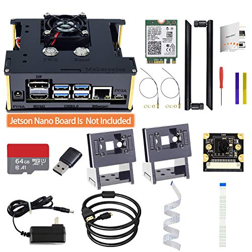 Makeronics Entwickler-Set für Jetson Nano -IMX 219-77 Kamera-Modul mit Kameratasche, 64 GB Klasse 10 TF Karte mit Kartenleser,Jetson Nano Acrylhülle für A02 und B01,8265 kabellose Karte mit Antenne von Makeronics