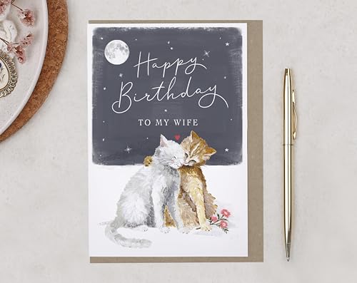 Making Meadows Geburtstagskarte für Ehefrau mit Katzen-Design – niedliche Katzen-Geburtstagskarte für die Frau (innen blanko, 16,8 x 11,5 cm), hergestellt in Großbritannien von Making Meadows
