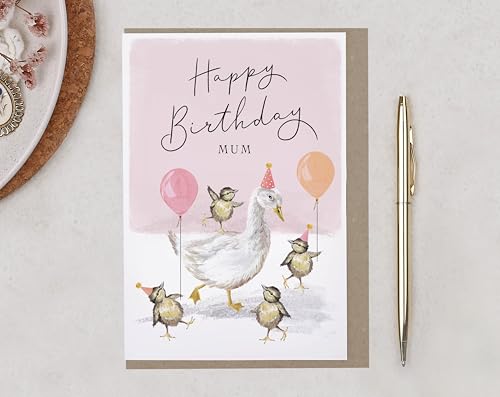 Making Meadows Geburtstagskarte für Mütter für sie – Ente Happy Birthday Karte von den Kindern (innen blanko, 16,8 cm x 11,5 cm), hergestellt in Großbritannien von Making Meadows