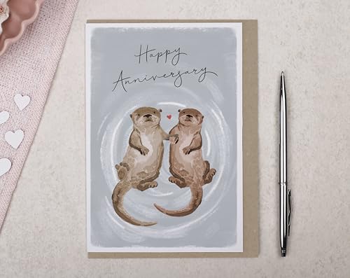 Making Meadows Otter-Jubiläumskarte für Ehefrau oder Ehemann – Hochzeitstagskarten für Paare, Freund oder Freundin (innen blanko, 16,8 x 11,5 cm), hergestellt in Großbritannien von Making Meadows