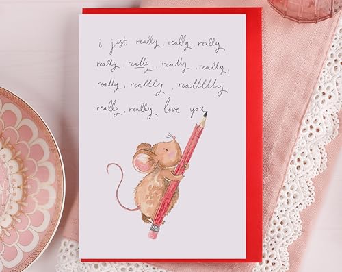 Making Meadows Valentinskarte mit Maus für die Ehefrau – "I Really Love You", Valentinstagskarte für Ehemann, Freundin oder Freund (innen blanko, 16,8 x 11,5 cm), hergestellt in Großbritannien von Making Meadows
