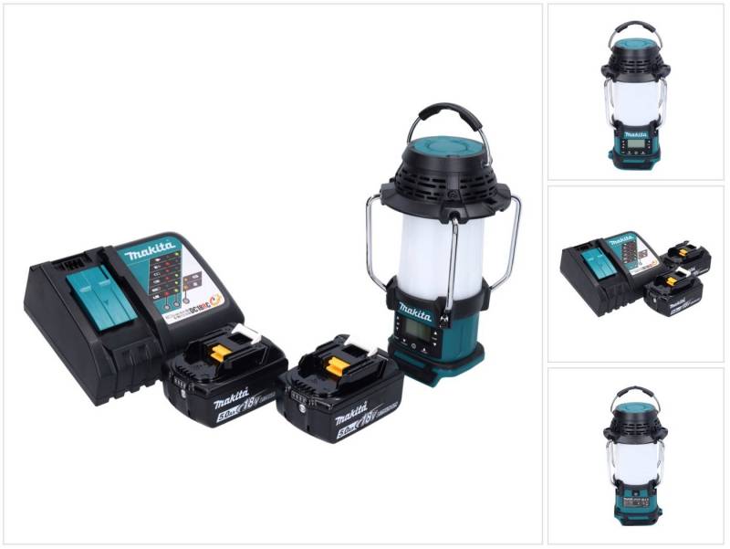 Makita DMR 055 RT Akku Radio 18 V FM mit Laterne 360° Taschenlampe + 2x Akku Baustellenradio von Makita