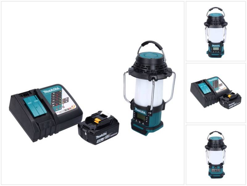 Makita DMR 055 RT1 Akku Radio 18 V FM mit Laterne 360° Taschenlampe + 1x Akk Baustellenradio von Makita