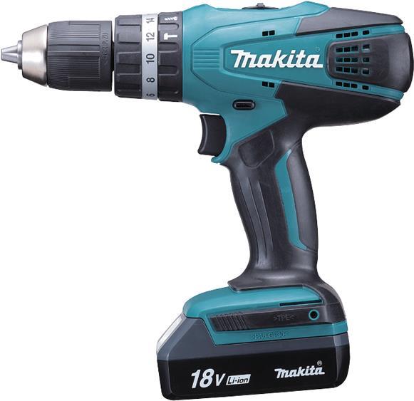 Makita HP457DWE - Bohrhammer/Treiber - schnurlos - 2 Geschwindigkeiten - Bohrfutterschlüssel 13 mm - 42 N·m - 2 Akkus - 18 V (HP457DWE) von Makita