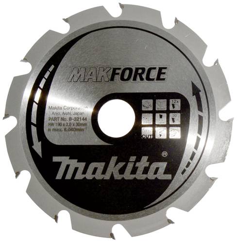 Makita MAKFORCE B-32144 Hartmetall Kreissägeblatt 190 x 30 x 1.4mm Zähneanzahl: 12 1St. Makita MAKFORCE B-32144 Hartmetall Kreissägeblatt 190 x 30 x 1.4mm Zähneanzahl: 12 1St. von Makita
