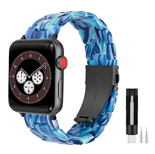 Makleffe Kompatibel mit Apple Watch Armband 49mm 45mm 44mm 42mm 38mm 40mm 41mm, Herren Damen Harz Ersatzarmband mit Edelstahl Schnalle Uhrarmband für Series 8/7/6/5/4/3/2/1/SE(Dunkelblau,38/40mm) von Makleffe