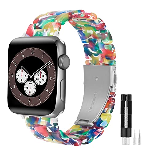 Makleffe Kompatibel mit Apple Watch Armband 49mm 45mm 44mm 42mm 38mm 40mm 41mm, Herren Damen Harz Ersatzarmband mit Edelstahl Schnalle Uhrarmband für Series 8/7/6/5/4/3/2/1/SE(Grün,42/44mm) von Makleffe