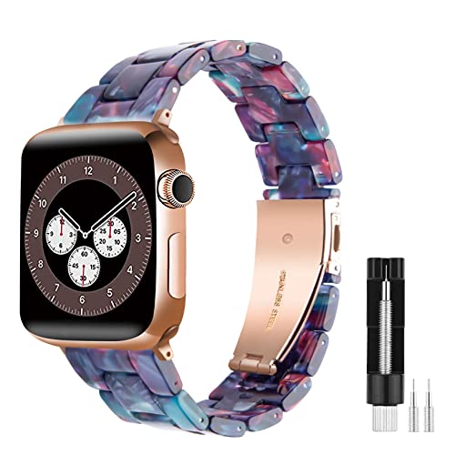 Makleffe Kompatibel mit Apple Watch Armband 49mm 45mm 44mm 42mm 38mm 40mm 41mm, Herren Damen Harz Ersatzarmband mit Edelstahl Schnalle Uhrarmband für Series 8/7/6/5/4/3/2/1/SE(Marineblau,42/44mm) von Makleffe