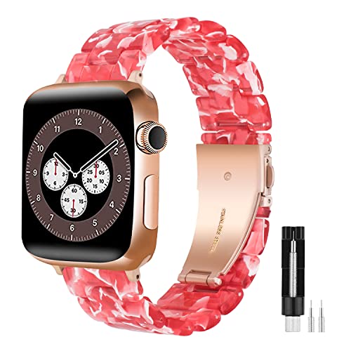 Makleffe Kompatibel mit Apple Watch Armband 49mm 45mm 44mm 42mm 38mm 40mm 41mm, Herren Damen Harz Ersatzarmband mit Edelstahl Schnalle Uhrarmband für Series 8/7/6/5/4/3/2/1/SE(Rot,42/44mm) von Makleffe