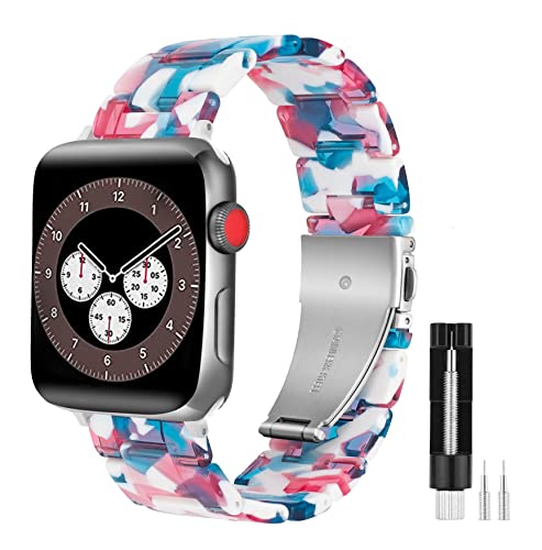 Makleffe Kompatibel mit Apple Watch Armband 49mm 45mm 44mm 42mm 38mm 40mm 41mm, Herren Damen Harz Ersatzarmband mit Edelstahl Schnalle Uhrarmband für Series 8/7/6/5/4/3/2/1/SE(Weiß/Rot,42/44mm) von Makleffe