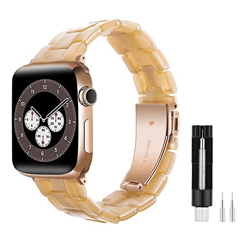 Makleffe Kompatibel mit Apple Watch Armband 49mm 45mm 44mm 42mm 38mm 40mm 41mm, Herren Damen Harz Ersatzarmband mit Edelstahl Schnalle Uhrarmband für Series 8/7/6/5/4/3/2/1/SE (Elfenbeinweiß,42/44mm) von Makleffe