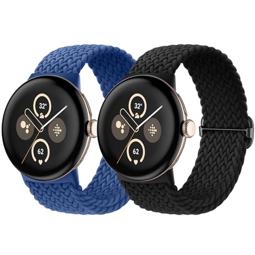 Maledan 2 Stück Geflochtenes Armband Kompatibel mit Google Pixel Watch 2 Armband/Pixel Watch Armband/Pixel Watch 3 41mm Armband, Elastisches Nylon Sport Armband für Pixel Watch 3 2 1 für Damen Herren von Maledan