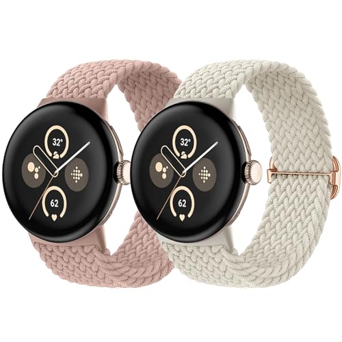 Maledan 2 Stück Geflochtenes Armband Kompatibel mit Google Pixel Watch 2 Armband/Pixel Watch Armband/Pixel Watch 3 41mm Armband, Elastisches Nylon Sport Armband für Pixel Watch 3 2 1 für Damen Herren von Maledan