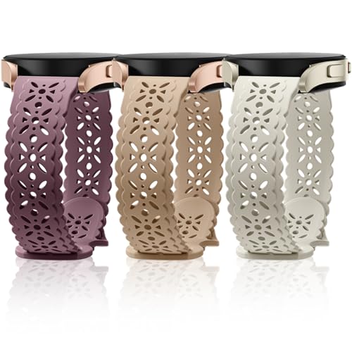 Maledan 3 Stück Spitzenmuster Silikon Armband Kompatibel mit Samsung Galaxy Watch 7 6 5 4 Armband 40mm 44mm, Ausgeschnittenes Sport Band für Galaxy Watch 6 4 Classic/Watch 5 Pro/Watch 3 41mm/Active 2 von Maledan