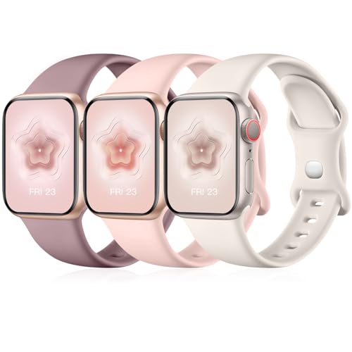 Maledan 3 Stück Armband Kompatibel mit Apple Watch Armband 44mm 42mm 40mm 38mm 41mm 45mm 49mm, Weiche Silikon Band für iWatch Series 8 Ultra 7 6 5 4 3 2 1 SE, 42mm/44mm/45mm/49mm-M/L, Helle Farbe D von Maledan