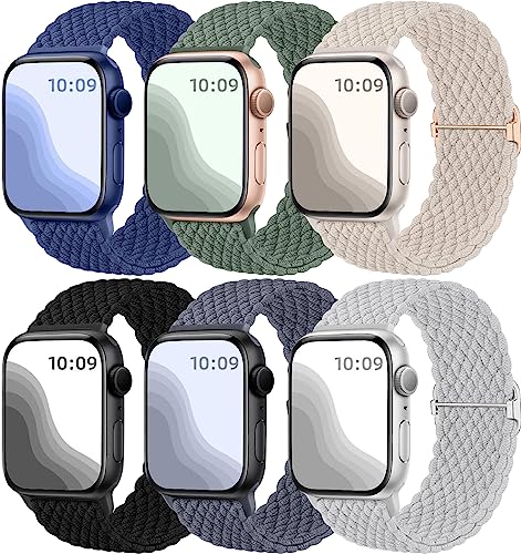 Maledan 6 Stück Geflochtenes Solo Loop Kompatibel mit Apple Watch Armband 44mm 45mm 42mm 49mm Damen Herren, Elastisches Nylon Sport Dehnbarer Ersatzarmband für iWatch SE Series 9 8 7 6 5 4 3 2 1 Ultra von Maledan