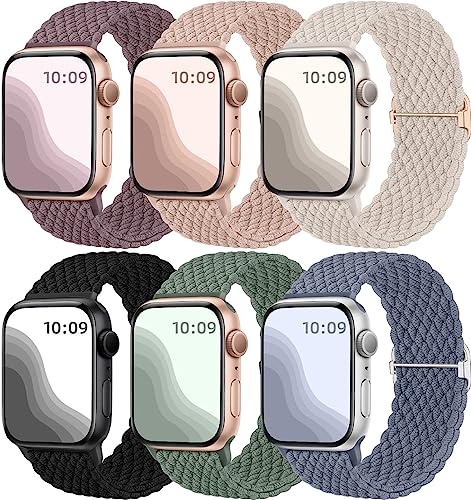 Maledan 6 Stück Geflochtenes Solo Loop Kompatibel mit Apple Watch Armband 44mm 45mm 42mm 49mm Damen Herren, Elastisches Nylon Sport Dehnbarer Ersatzarmband für iWatch SE Series 9 8 7 6 5 4 3 2 1 Ultra von Maledan