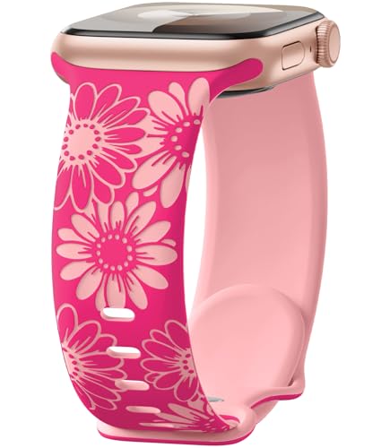 Maledan Floral Gravierte Armband Kompatibel mit Apple Watch Armband 45mm 44mm 42mm 46mm 49mm Damen, Zweifarbige Blume Silikon Sport Band für iWatch SE Series 10 9 8 7 6 5 4 3 2 1 Ultra, Himbeere/Rosa Maledan Floral Gravierte Armband Kompatibel mit Apple Watch Armband 45mm 44mm 42mm 46mm 49mm Damen, Zweifarbige Blume Silikon Sport Band für iWatch SE Series 10 9 8 7 6 5 4 3 2 1 Ultra, Himbeere/Rosa von Maledan
