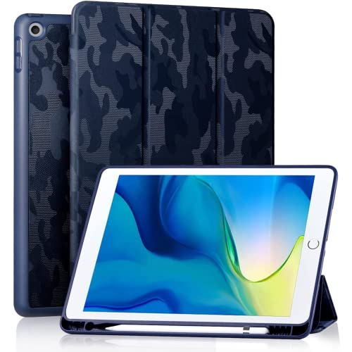 Maledan Hülle für iPad 9/8/7 Generation/iPad 10.2 Hülle 2021 mit Stifthalter, Smart Folio Weich TPU Schutzhülle für iPad 8./7. Generation 2020/2019[Auto Schlaf/Weckfunktion] (CamouflageBlue) von Maledan