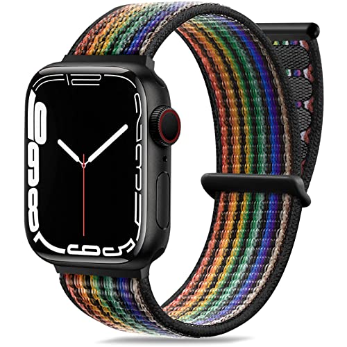 Maledan Nylon Armband Kompatibel mit Apple Watch Armband 44mm 38mm 42mm 40mm 41mm 45mm 49mm, Verstellbare Sport Armband Kompatibel mit iWatch Series 8 7 6 5 4 3 2 SE, 38mm/40mm/41mm, Regenbogen B von Maledan