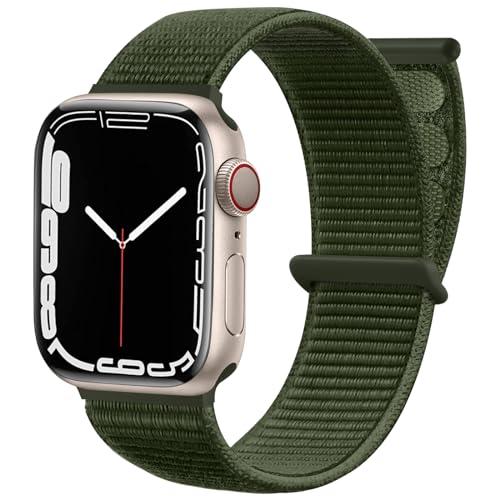 Maledan Nylon Armband Kompatibel mit Apple Watch Armband 44mm 38mm 42mm 40mm 41mm 45mm 49mm, Verstellbare Sport Armband Kompatibel mit iWatch Series 9 8 7 6 5 4 3 2 1 SE, 38mm/40mm/41mm, Armeegrün von Maledan