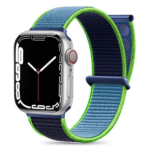 Maledan Nylon Armband Kompatibel mit Apple Watch Armband 44mm 38mm 42mm 40mm 41mm 45mm 49mm, Verstellbare Sport Armband Kompatibel mit iWatch Series 9 8 7 6 5 4 3 2 1 SE, 38mm/40mm/41mm, Blau Grün von Maledan