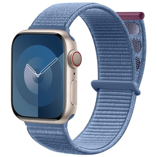 Maledan Nylon Armband Kompatibel mit Apple Watch Armband 44mm 38mm 42mm 40mm 41mm 45mm 49mm, Verstellbare Sport Armband Kompatibel mit iWatch Series 9 8 7 6 5 4 3 2 1 SE, 38mm/40mm/41mm, Blau von Maledan