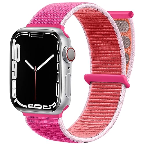 Maledan Nylon Armband Kompatibel mit Apple Watch Armband 44mm 38mm 42mm 40mm 41mm 45mm 49mm, Verstellbare Sport Armband Kompatibel mit iWatch Series 9 8 7 6 5 4 3 2 1 SE, 38mm/40mm/41mm, Granatapfel von Maledan