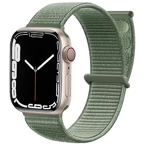 Maledan Nylon Armband Kompatibel mit Apple Watch Armband 44mm 38mm 42mm 40mm 41mm 45mm 49mm, Verstellbare Sport Armband Kompatibel mit iWatch Series 9 8 7 6 5 4 3 2 1 SE, 38mm/40mm/41mm, Kieferngrün von Maledan