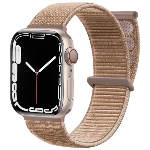 Maledan Nylon Armband Kompatibel mit Apple Watch Armband 44mm 38mm 42mm 40mm 41mm 45mm 49mm, Verstellbare Sport Armband Kompatibel mit iWatch Series 9 8 7 6 5 4 3 2 1 SE, 38mm/40mm/41mm, Milchtee von Maledan