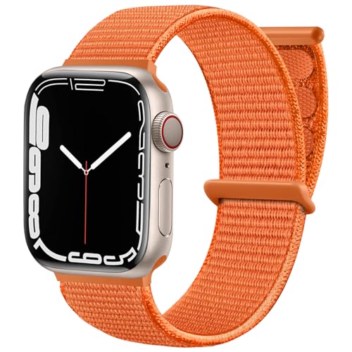 Maledan Nylon Armband Kompatibel mit Apple Watch Armband 44mm 38mm 42mm 40mm 41mm 45mm 49mm, Verstellbare Sport Armband Kompatibel mit iWatch Series 9 8 7 6 5 4 3 2 1 SE, 38mm/40mm/41mm, Orange von Maledan