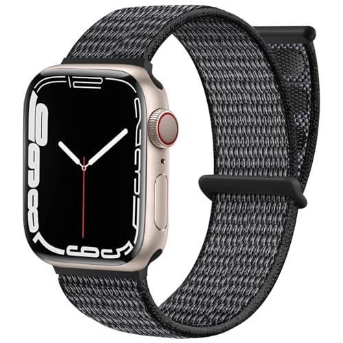 Maledan Nylon Armband Kompatibel mit Apple Watch Armband 44mm 38mm 42mm 40mm 41mm 45mm 49mm, Verstellbare Sport Armband Kompatibel mit iWatch Series 9 8 7 6 5 4 3 2 1 SE, 38mm/40mm/41mm, Schwarzgrau von Maledan