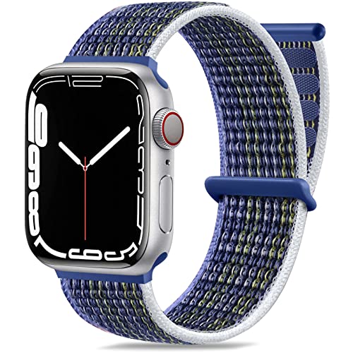 Maledan Nylon Armband Kompatibel mit Apple Watch Armband 44mm 38mm 42mm 40mm 41mm 45mm 49mm, Verstellbare Sport Armband Kompatibel mit iWatch Series 9 8 7 6 5 4 3 2 1 SE, 38mm/40mm/41mm, Sturm Blau von Maledan