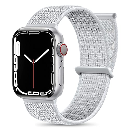 Maledan Nylon Armband Kompatibel mit Apple Watch Armband 44mm 38mm 42mm 40mm 41mm 45mm 49mm, Verstellbare Sport Armband Kompatibel mit iWatch Series 9 8 7 6 5 4 3 2 1 SE, 38mm/40mm/41mm, Weiß von Maledan