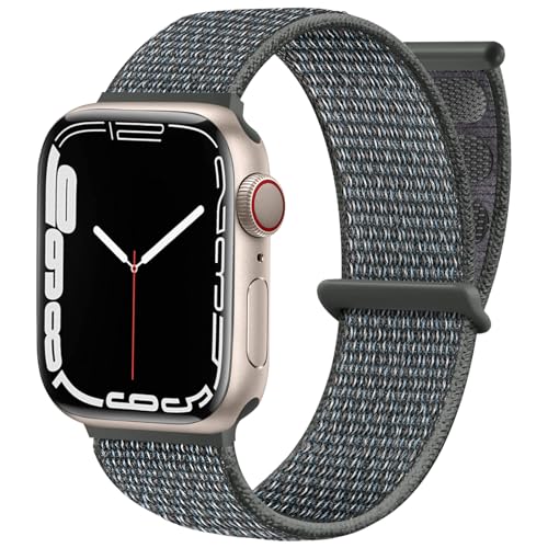 Maledan Nylon Armband Kompatibel mit Apple Watch Armband 44mm 38mm 42mm 40mm 41mm 45mm 49mm, Verstellbare Sport Armband Kompatibel mit iWatch Series 9 8 7 6 5 4 3 2 1 SE, 38mm/40mm/41mm, Wolkengrau von Maledan